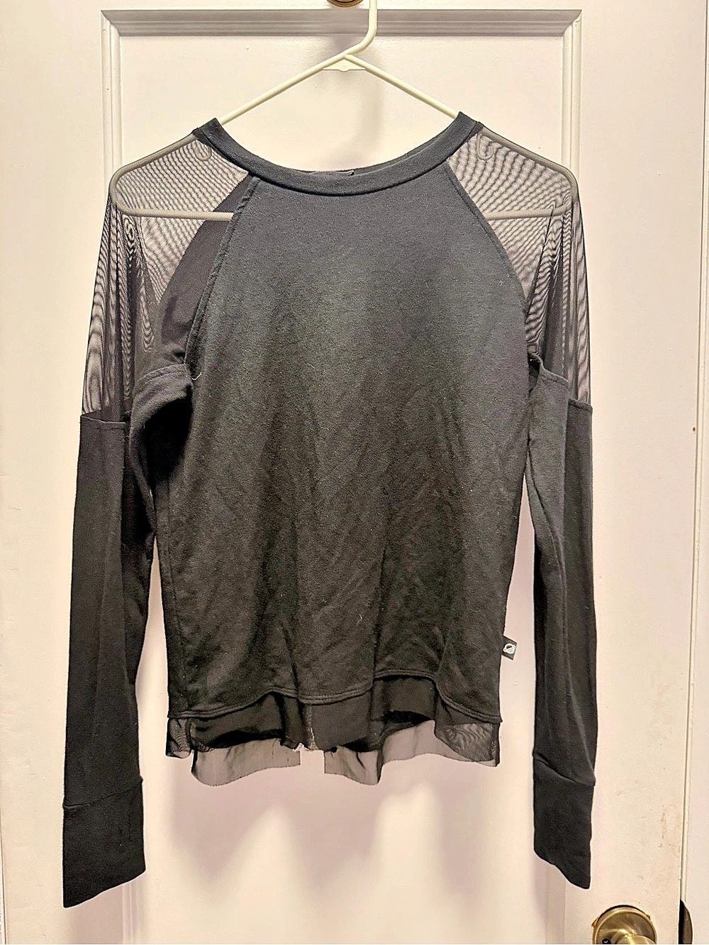 Terez Black Mesh-Shoulder Long Sleeve Size Large